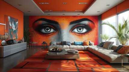 Elegant Sitting Room with Prominent Large Painting Enhancing the Wall Space