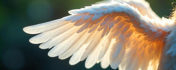 Delicate Translucent Angel Wings Softly Illuminated Feathers, Ethereal and Graceful, Suggesting Purity and Spirituality. Ideal for Fantasy, Religious, or Conceptual Designs.