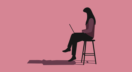 Woman Working on Laptop Illustration - Remote Study & Digital Focus