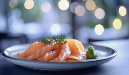 tranches fines de saumon sur assiette festive