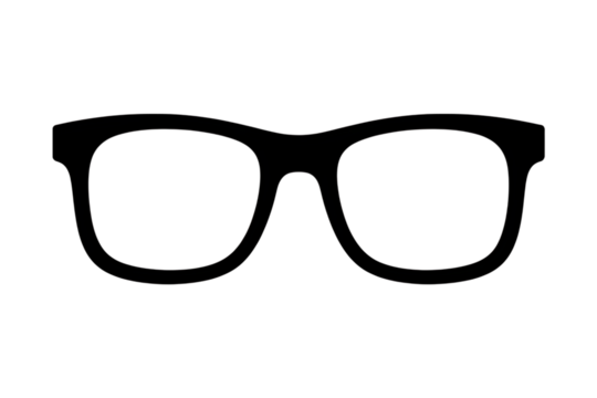 Outline of thick framed eyeglasses isolated on transparent background