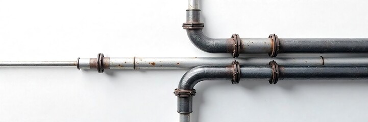 Modern Minimalist Industrial Pipes Clean White Background, Abstract Design Element for Technology, Architecture, and Contemporary Projects