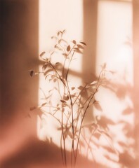 ethereal shadow plant silhouette sepia botanical wall art minimalist home decor natural light window