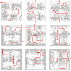 Collection of easy maze puzzle game No. 3. Black and white labyrinth business concept. Labyrinth for smart kids and children. EPS 10