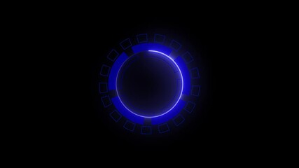 Futuristic spinning circle hood holographic with fade in and fade out animation. Glowing neon animation of hud elemets interface icon a futuristic, circular interface design with a dark background - Powered by Adobe