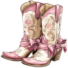 Pair of Pink Cowboy Boots A Sweet Western Illustration for Fashion and Style Enthusiasts