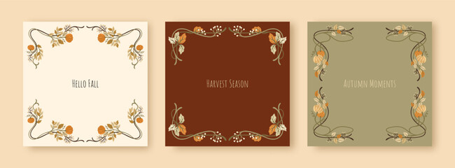 Autumn Art Nouveau postcards. Seasonal Vintage decor. Vector.