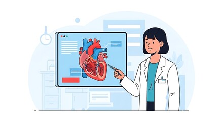 Doctor Explaining Heart Anatomy on Digital Screen