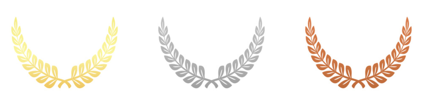 aurel wreath set. gold, silver and bronze wreath badge for award, achievement, trophy, prize winner and other design element. transparent vector.