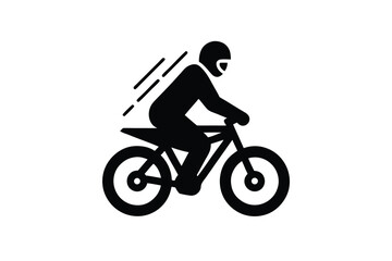 Fototapeta premium Black Silhouette of a Motorcyclist Riding Fast on White Background