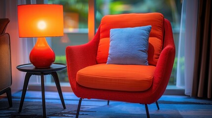 Vibrant Color Sitting Chair with Side Tables and Globe Showcasing Cozy and Stylish Interior