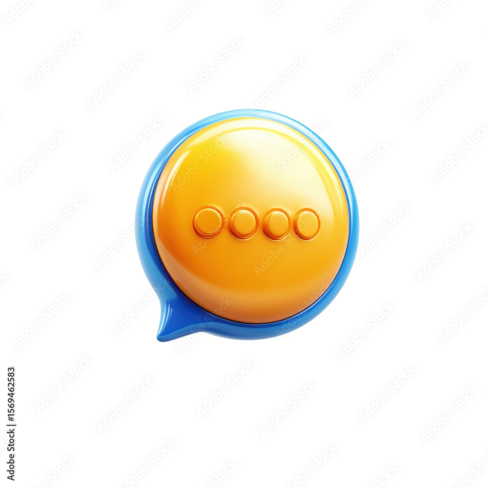 Fototapete shiny message bubble with orange typing dots 3d rendered communication on transparent background