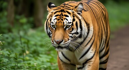 Fototapeta premium Tiger’s Gaze: Fierce Elegance in the Wild