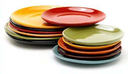 Colorful Stacked Ceramic Plates Vibrant Kitchenware for Home Decor and Dining Display