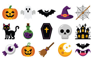 Obraz premium Spooky Halloween Icons Jack-o'-lanterns, Bats, Ghosts, and More!