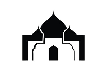 Obraz premium Elegant Minimalist Black and White Mosque Icon: Islamic Architecture Symbol, Spiritual Design Element, Religious Landmark Graphic, Perfect for Branding, Websites, and Print Media.