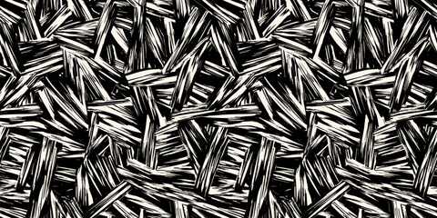Abstract grunge seamless pattern. Urban art texture with paint strokes, splashes, chaotic ink lines, patches. Graffiti sport style vector background. Black and white camouflage pattern. Repeat design