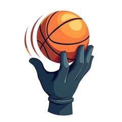 Cartoon hand with glove and basketball motion