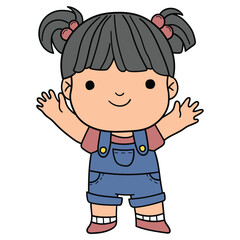 Hand drawn cartoon cute asian girl on white background.