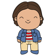 Obraz premium Hand drawn cartoon cute little caucasian boy on white background.