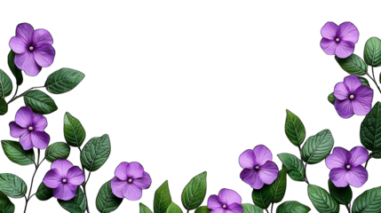 Purple flowers, lush foliage on edges of frame
