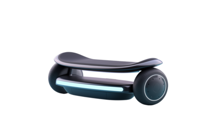 Sleek futuristic skateboard with illuminated accents stands isolated on transparent background