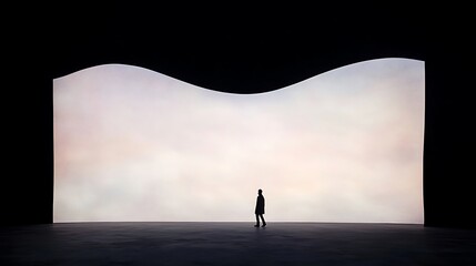 Silhouette Person Walking Against Large Curved Screen