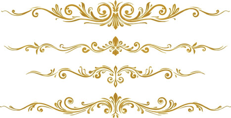 Create a kinds of deferent Luxury gold calligraphy swirl ornaments design element vector set. Hand drawn vintage flourishes for wedding cards and typography decoration vector art. © al
