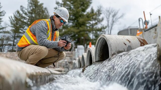 Water resource engineer: A dedicated engineer meticulously monitors the water flow within a modern infrastructure system, ensuring effective management, sustainable practices.
