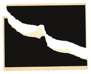 torn old blank photograph, photo frame, divorce, contradiction, concept for instance,isolated