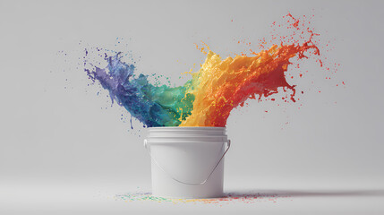Vibrant Color Liquid Splash in Mid-air from Bucket