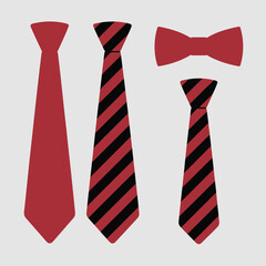 Red and Black Striped Ties and Bow Tie Set