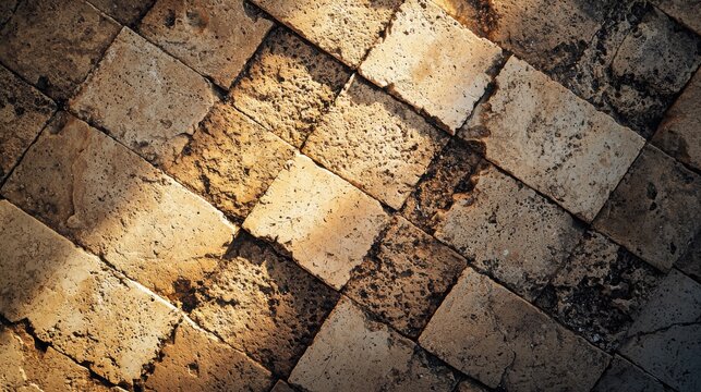 Limestone tiles aged weathered surface natural stone texture overhead shot earth tone neutral background architectural flooring material