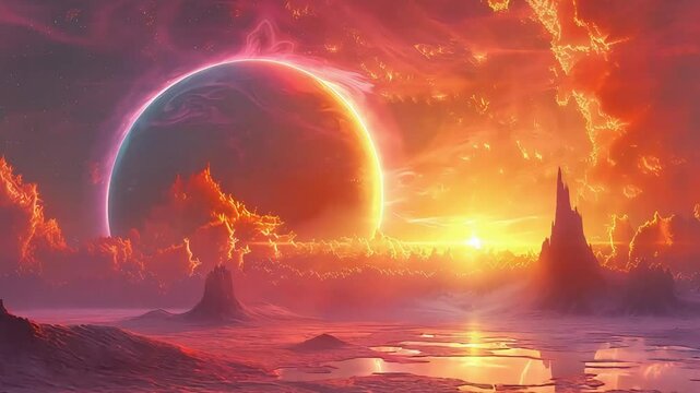 space planet plains on planet background footage