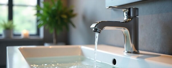 Modern Chrome Bathroom Faucet Sleek Minimalist Design, Gently Flowing Water, Perfect for Renovation Projects