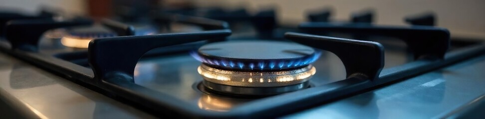 Gleaming Stainless Steel Gas Stovetop Modern Kitchen Appliance Close-Up