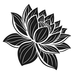 Fototapeta premium Black and White Lotus Flower Silhouette Isolated on White Background