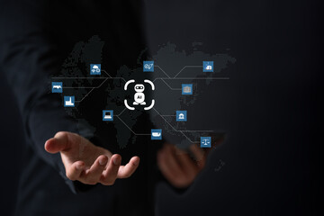 The Business man using AI robots to help analyze and increase efficiency in business