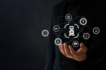 The Business man using AI robots to help analyze and increase efficiency in business