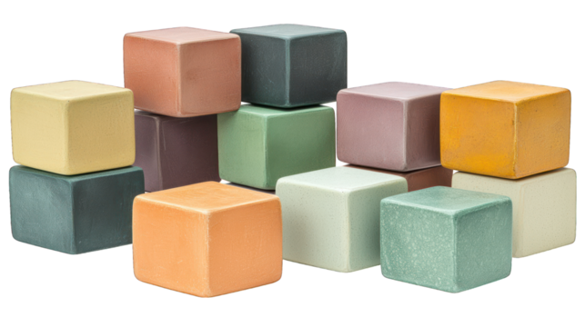 Stacked, pastel colored, matte cubes