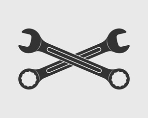 Wrenches graphic icon. Two crossed spanners sign isolated on white background. Technical assistance symbol. Vector illustration
