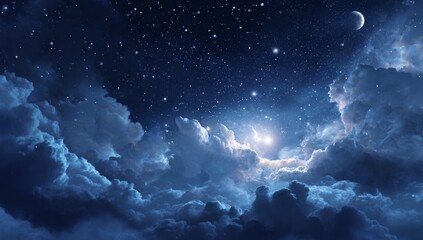 Fototapeta premium stars in the night sky. a night sky with stars and clouds. a sky filled with clouds with a bright blue sky