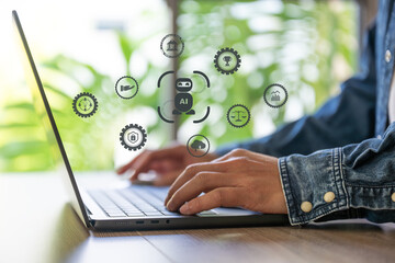 The Business man using AI robots to help analyze and increase efficiency in business