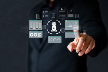 The Business man using AI robots to help analyze and increase efficiency in business