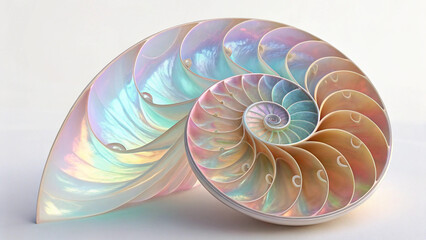 Obraz premium Spiral nautilus shell on black background with fractal pattern