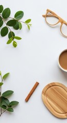 Aesthetic flat lay of coffee glasses and natural elements
