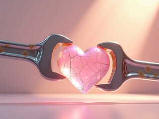 Broken heart repair concept fixing love with wrench romance valentine's
