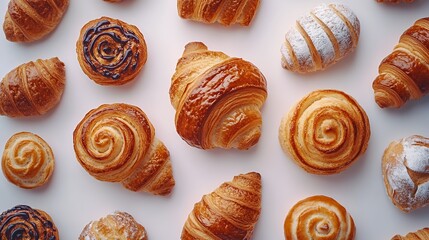 Assorted pastries arranged on white background for menu design