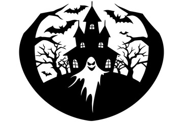 Vector illustration of a Halloween house with bats 