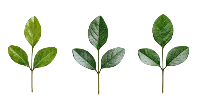 Three sprigs, green leaves, central stem, black backdrop
